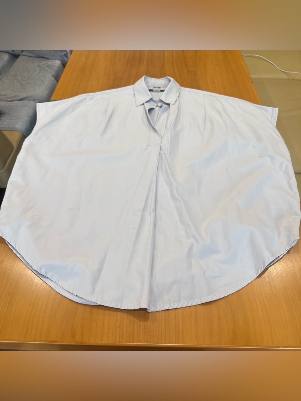 French Connection Light Blue Oversized Short Sleeve V-neck Shirt SZ S
